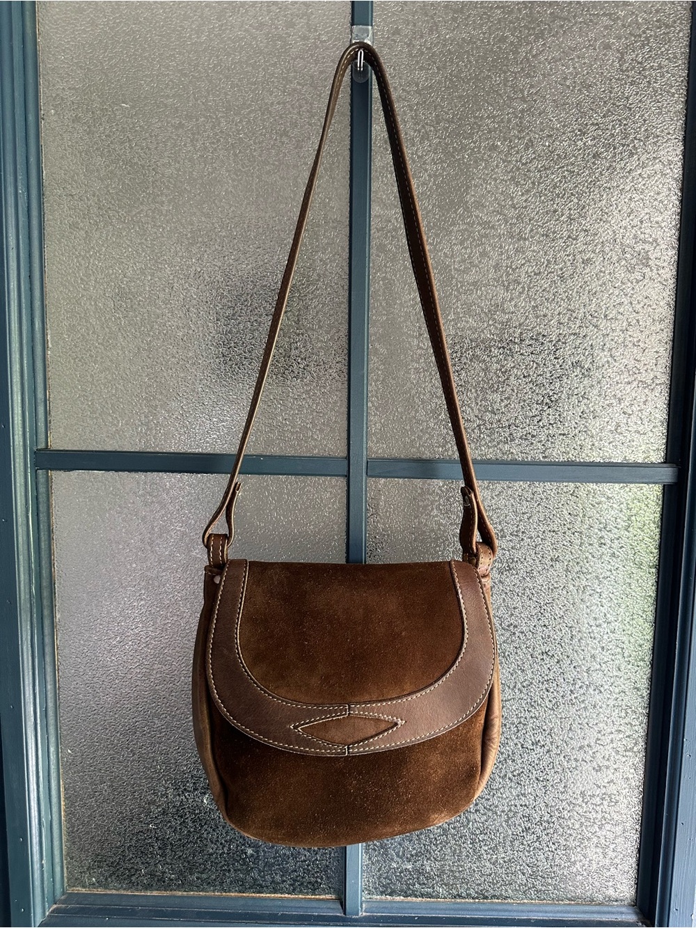Vintage Brown Suede Crossbody Shoulder Bag